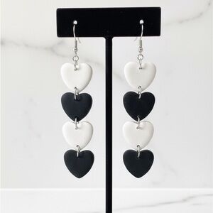 Tiered Heart Dangle - Handmade Earrings - monochrome